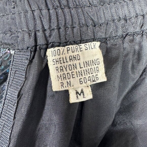 VTG Black Iridescent Mermaidcore Dark Fairy Sequin‎ Skirt 100% Silk Size Medium - Picture 3 of 10